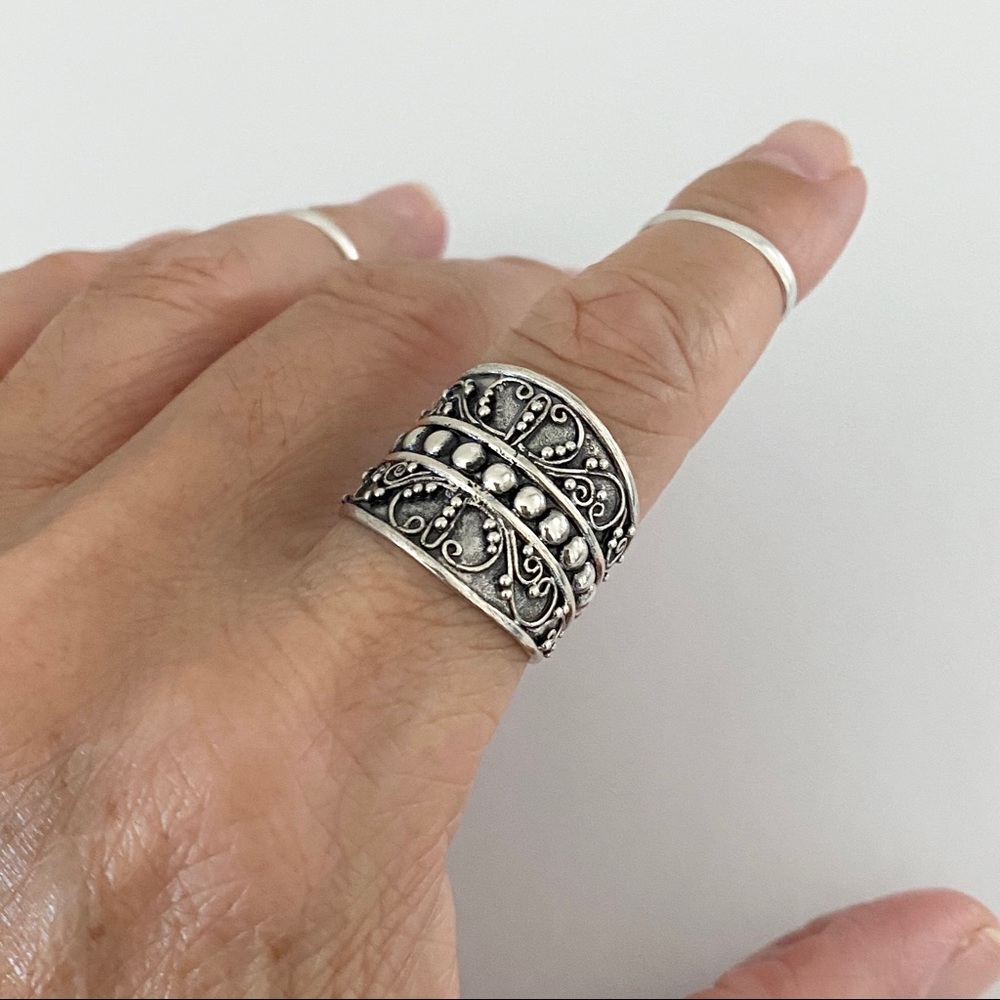 Sterling Silver Statement Bali Design Ring, Bead … - image 3